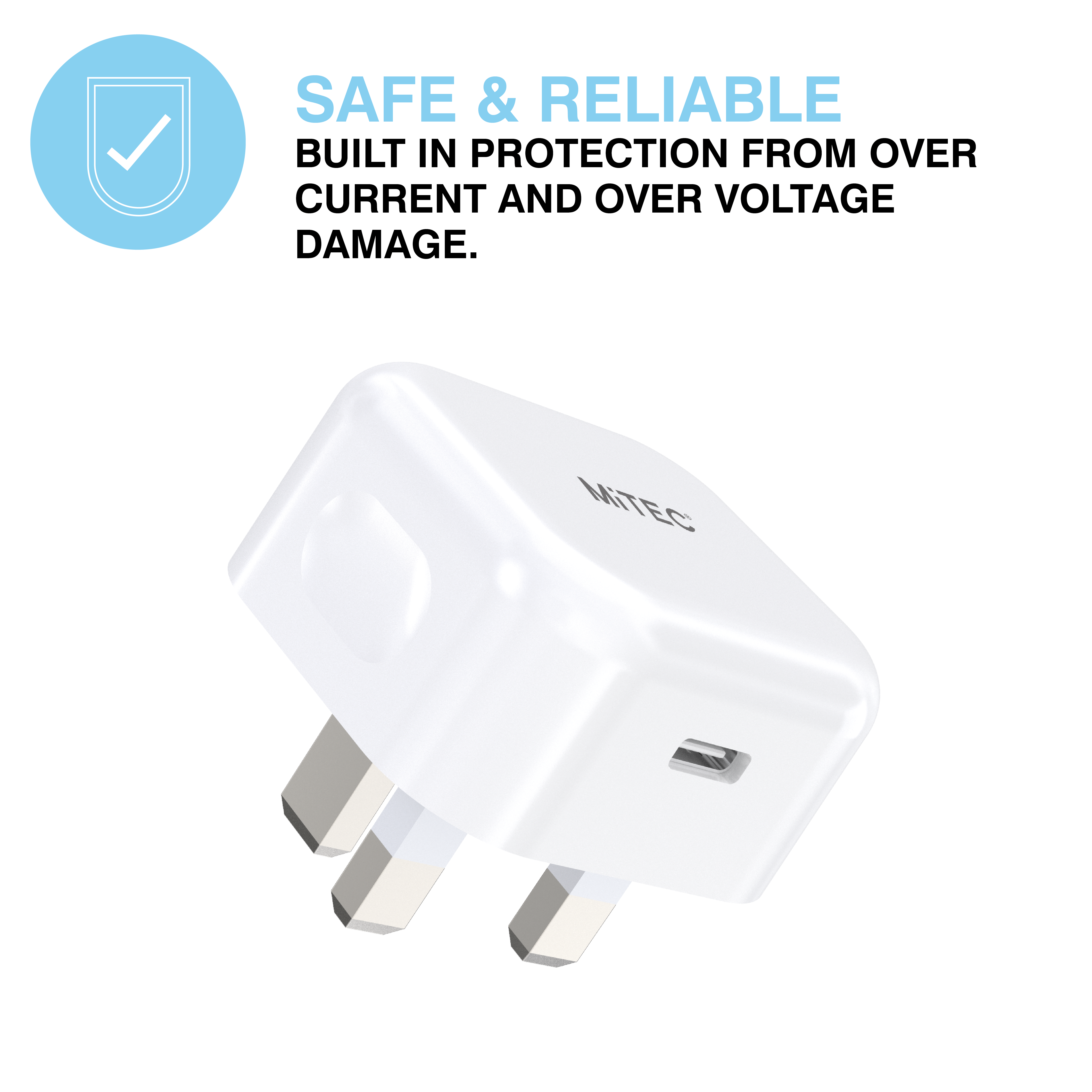 MiTEC MiPOWER PD 20W Fast USB Mains Charger White