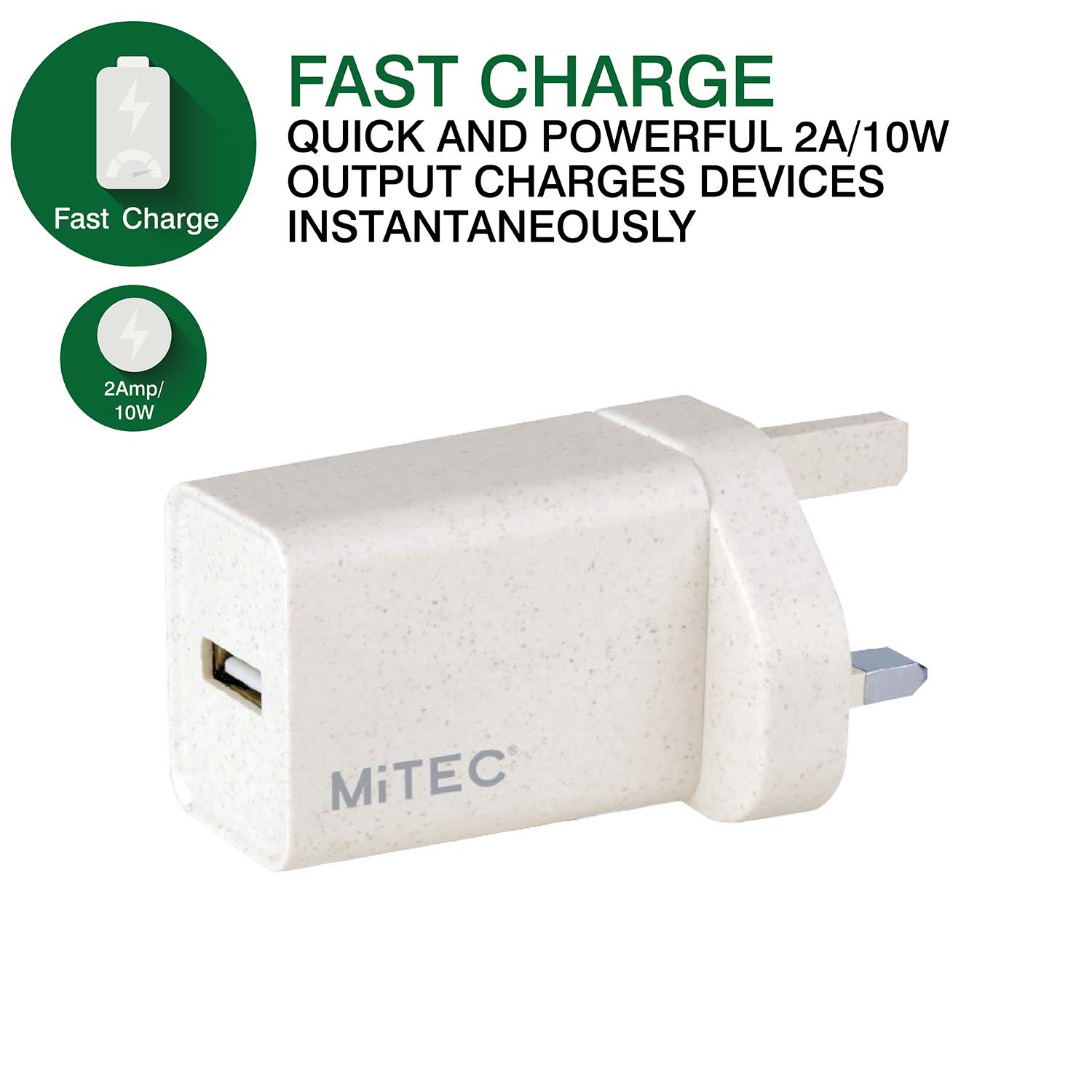 MiTEC BIO Universal 2A USB Mains Charger Beige