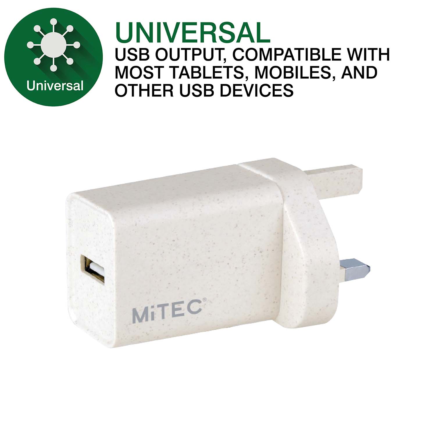 MiTEC BIO Universal 2A USB Mains Charger Beige