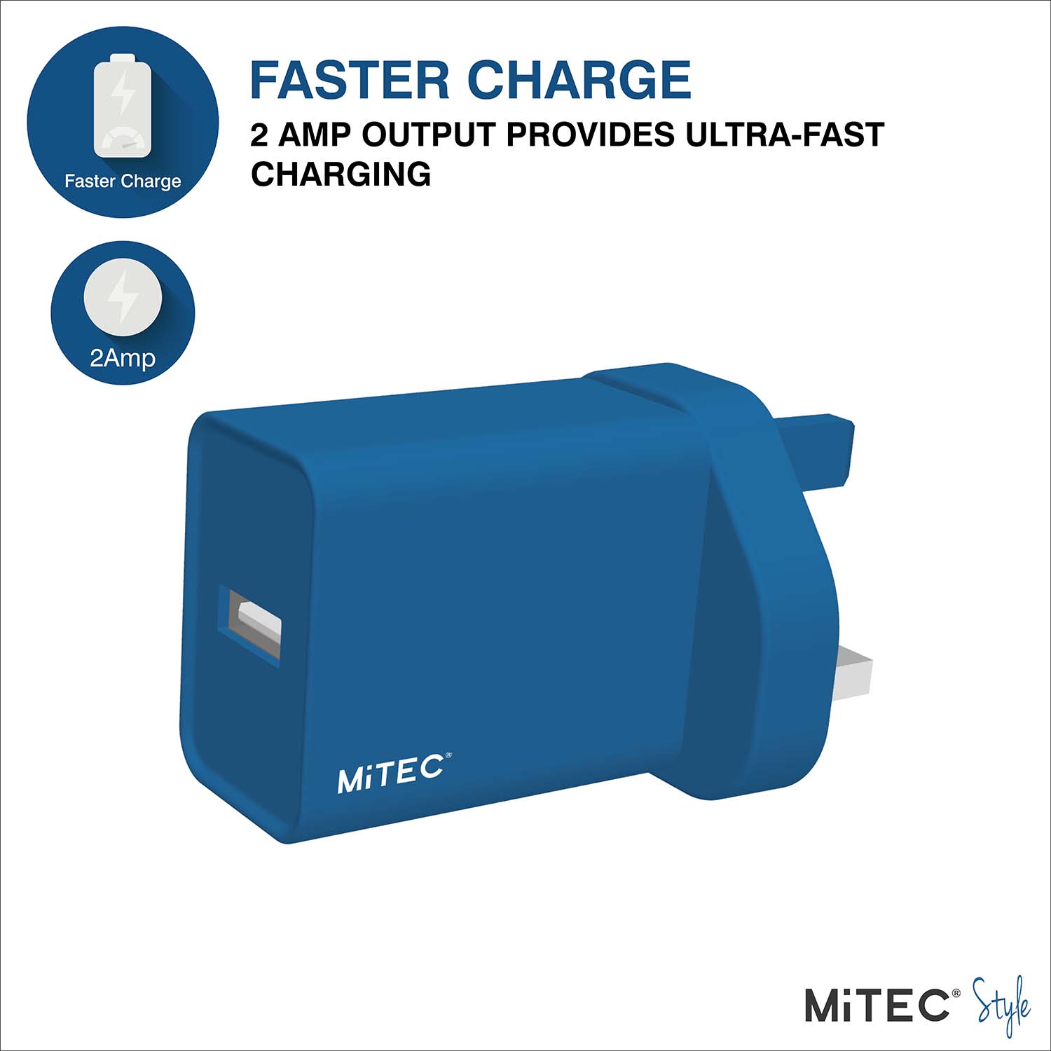 MiTEC MiPOWER 2A Mains USB Charger